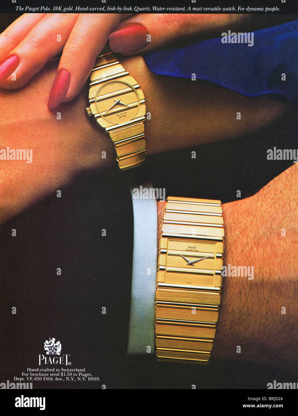 Annonce la couleur pour Piaget montres en or dans le magazine de mode américain vers 1983 Banque D'Images