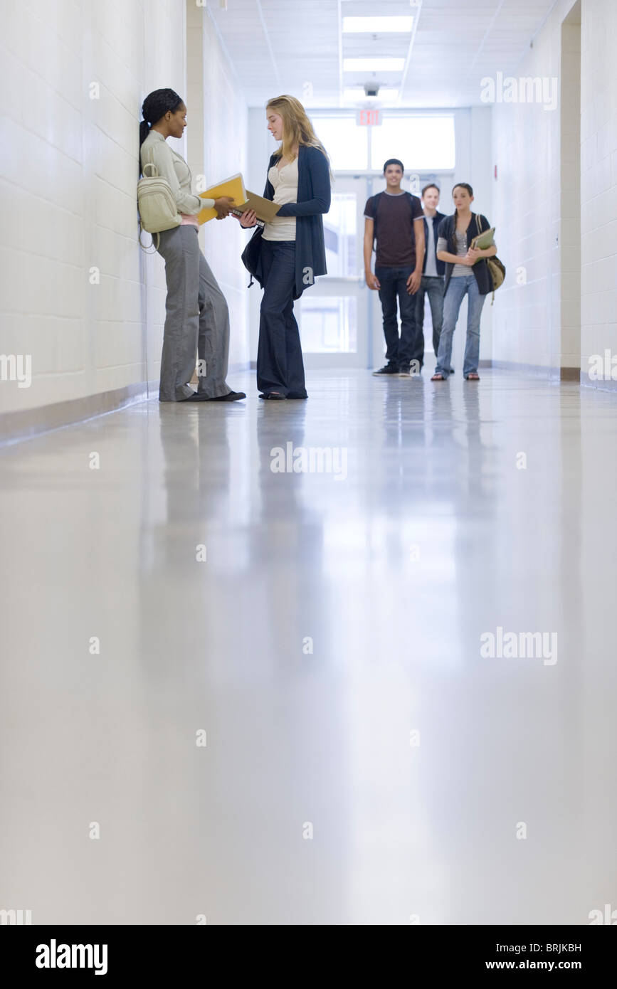 High school students talking in school corridor Banque D'Images