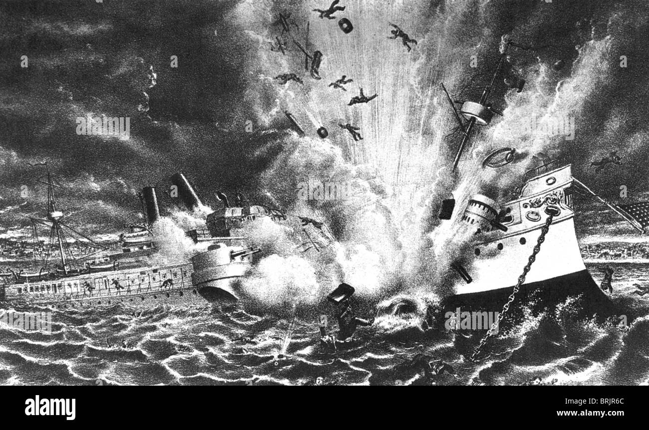 USS Maine explose dans le port de La Havane, 15 février 1898, précipitant ainsi la guerre hispano-américaine Banque D'Images