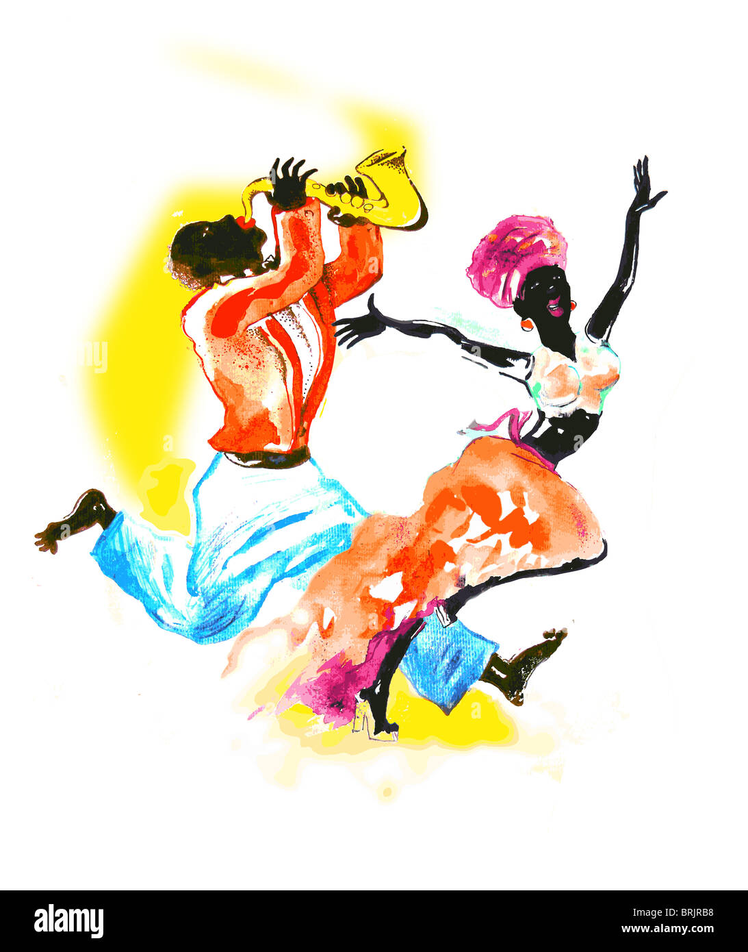 De Raster vector illustration d'un des musiciens de jazz. Ils chantent et dansent. Banque D'Images