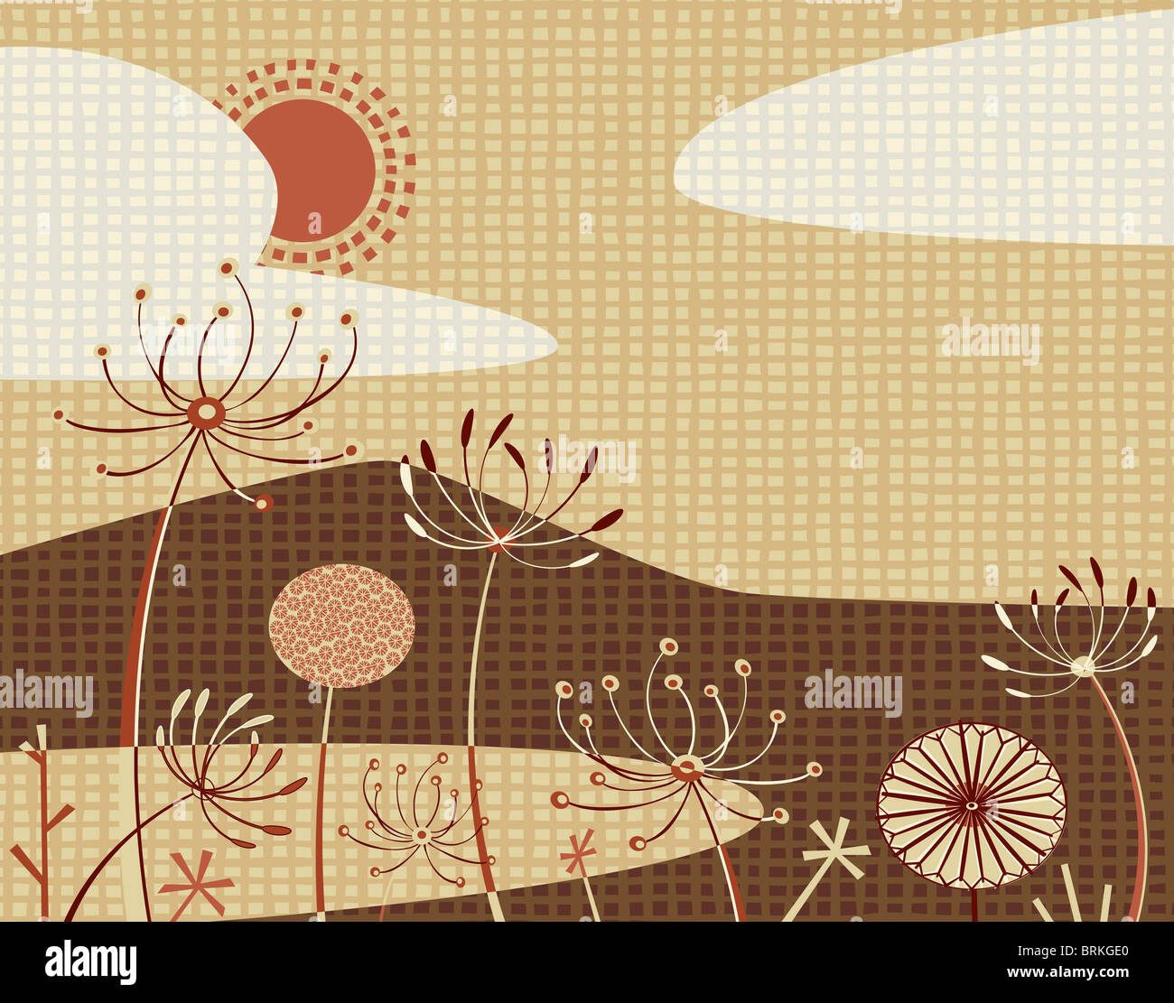 Illustration de l'umbellifer fleurs et paysage en arrière-plan Banque D'Images