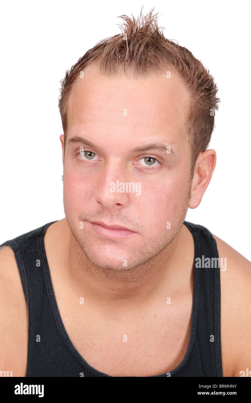Homme adulte headshot portrait over white Banque D'Images