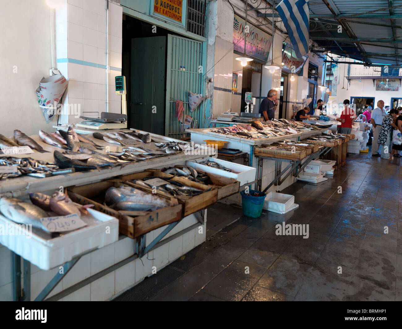 Egine Grèce Îles Argosaronique Marché aux poissons de la ville d'Aegina Banque D'Images