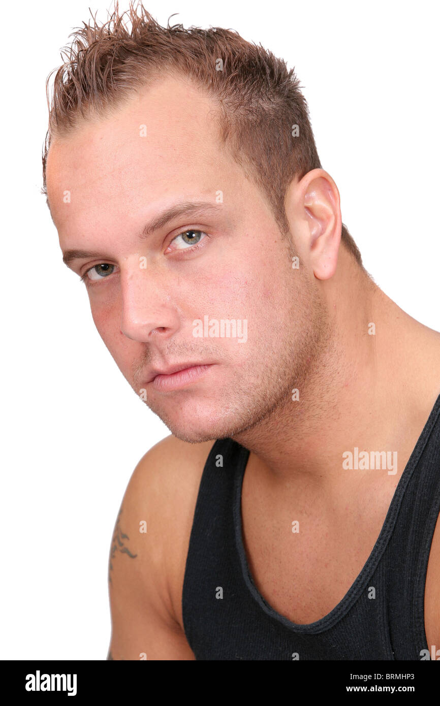 Homme adulte headshot portrait over white Banque D'Images