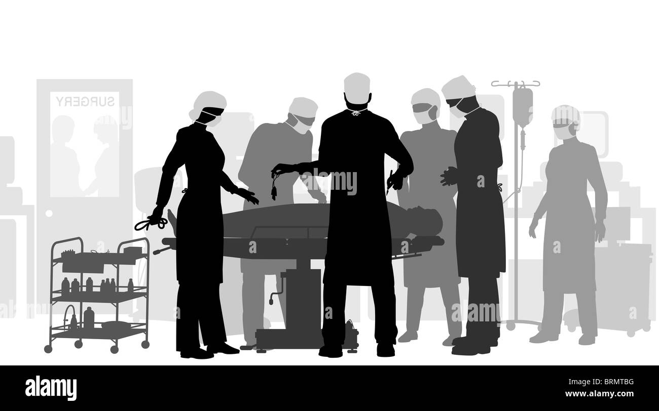 Illustration vectorielle modifiable d'une chirurgie dans une salle d'opération Banque D'Images