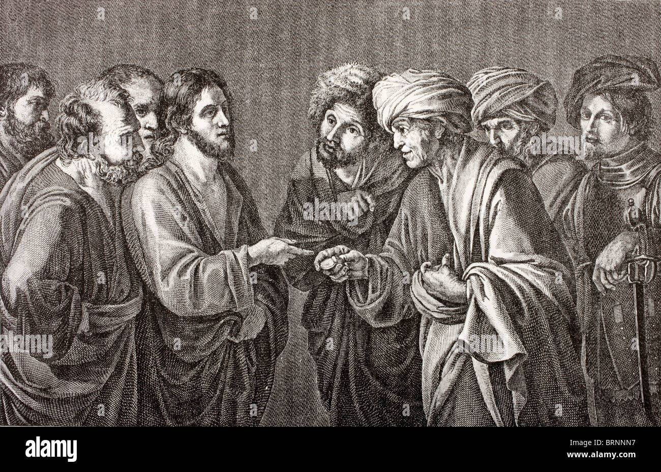 Et Jésus, répondant, leur dit : Rendez à César ce qui est à César, et à Dieu ce qui est à Dieu. Banque D'Images