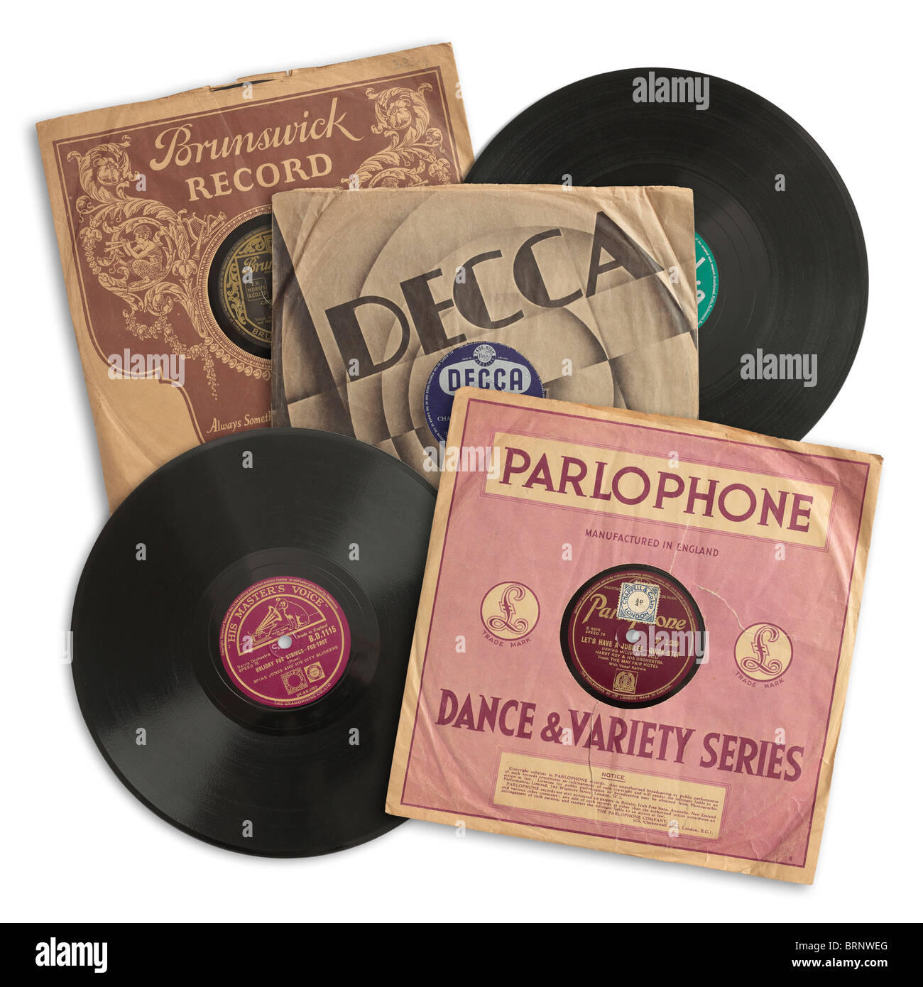 Vieux 78 tours Gramophone Records et pochettes de disque Banque D'Images