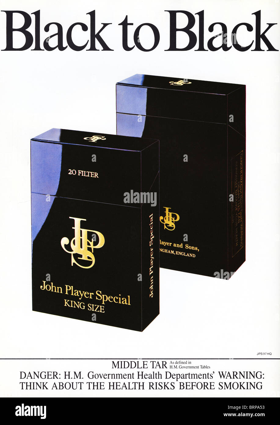 John Player Special cigarettes King Size annonce la couleur en anglais magazine de mode vers 1983 Banque D'Images