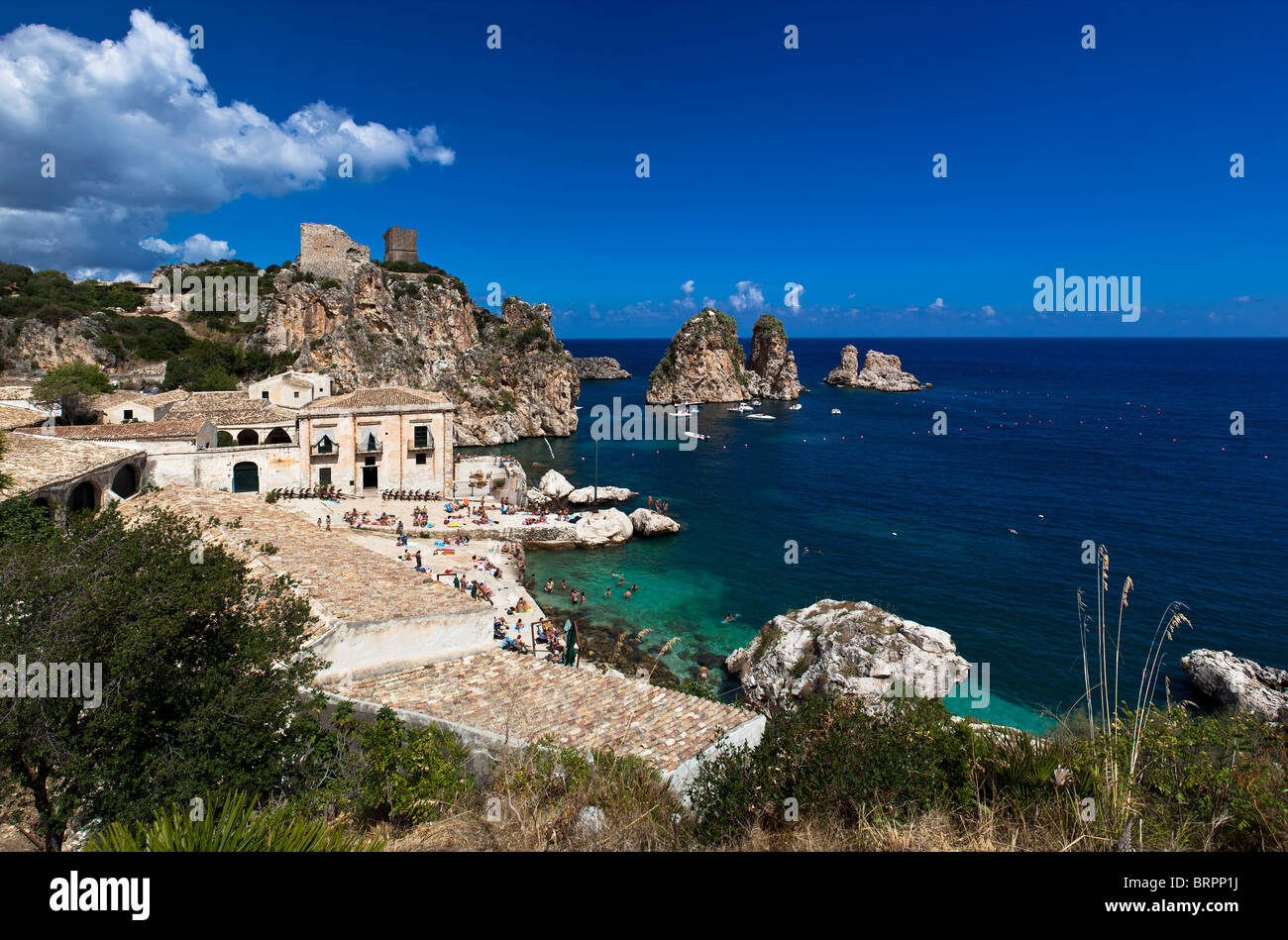 Vue d'ensemble de Tonnara di Scopello, Sicile, Italie Banque D'Images