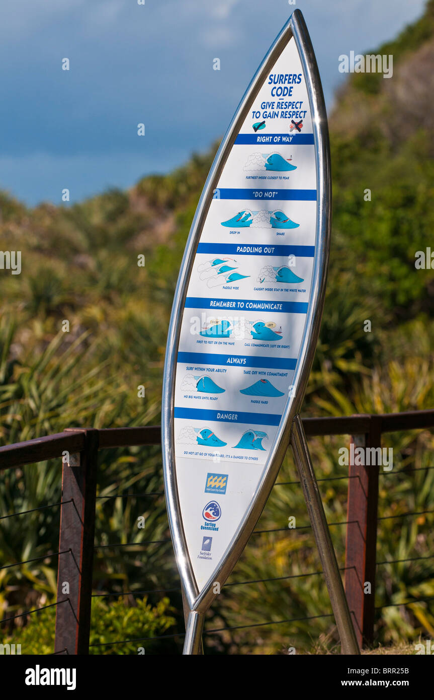 L'étiquette de Surf signe, Burleigh Heads, Queensland, Australie Banque D'Images