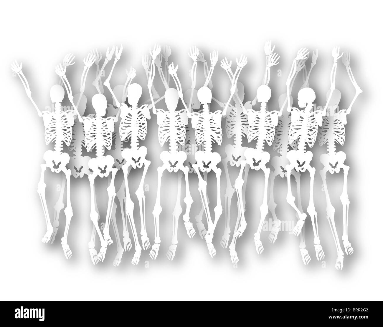 L'illustre groupe de danse Squelettes découpe blanc Banque D'Images