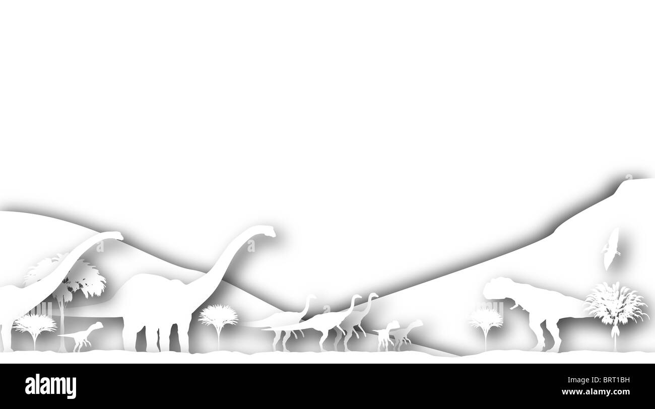 Illustration de la scène des découpes de dinosaures préhistoriques Banque D'Images
