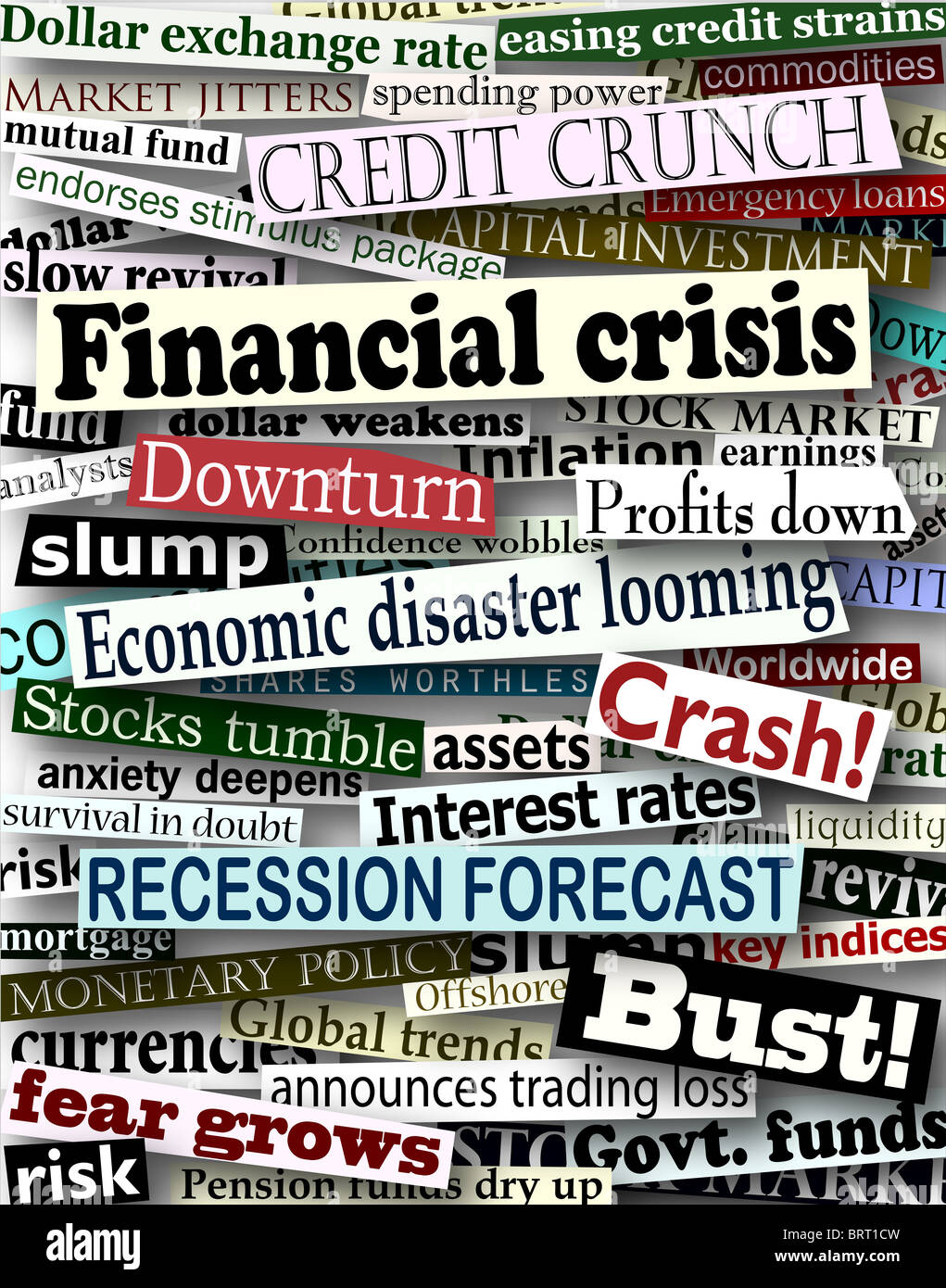 La conception d'arrière-plan manchettes de journaux à propos des problèmes économiques Banque D'Images