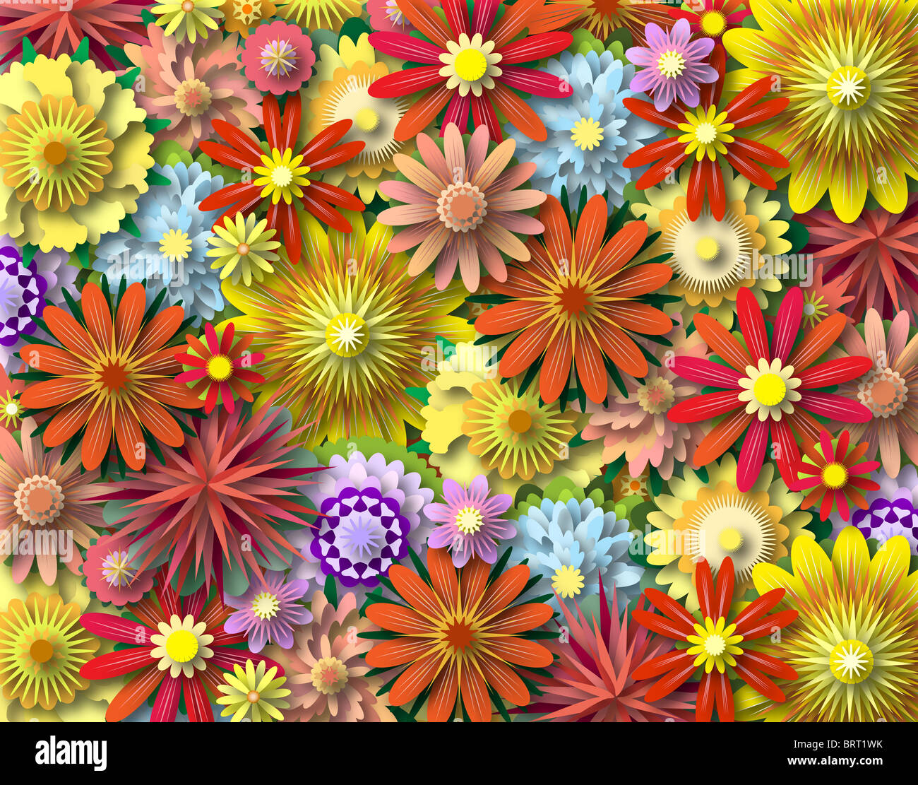 Illustration de fond de diverses fleurs colorées avec des ombres Banque D'Images