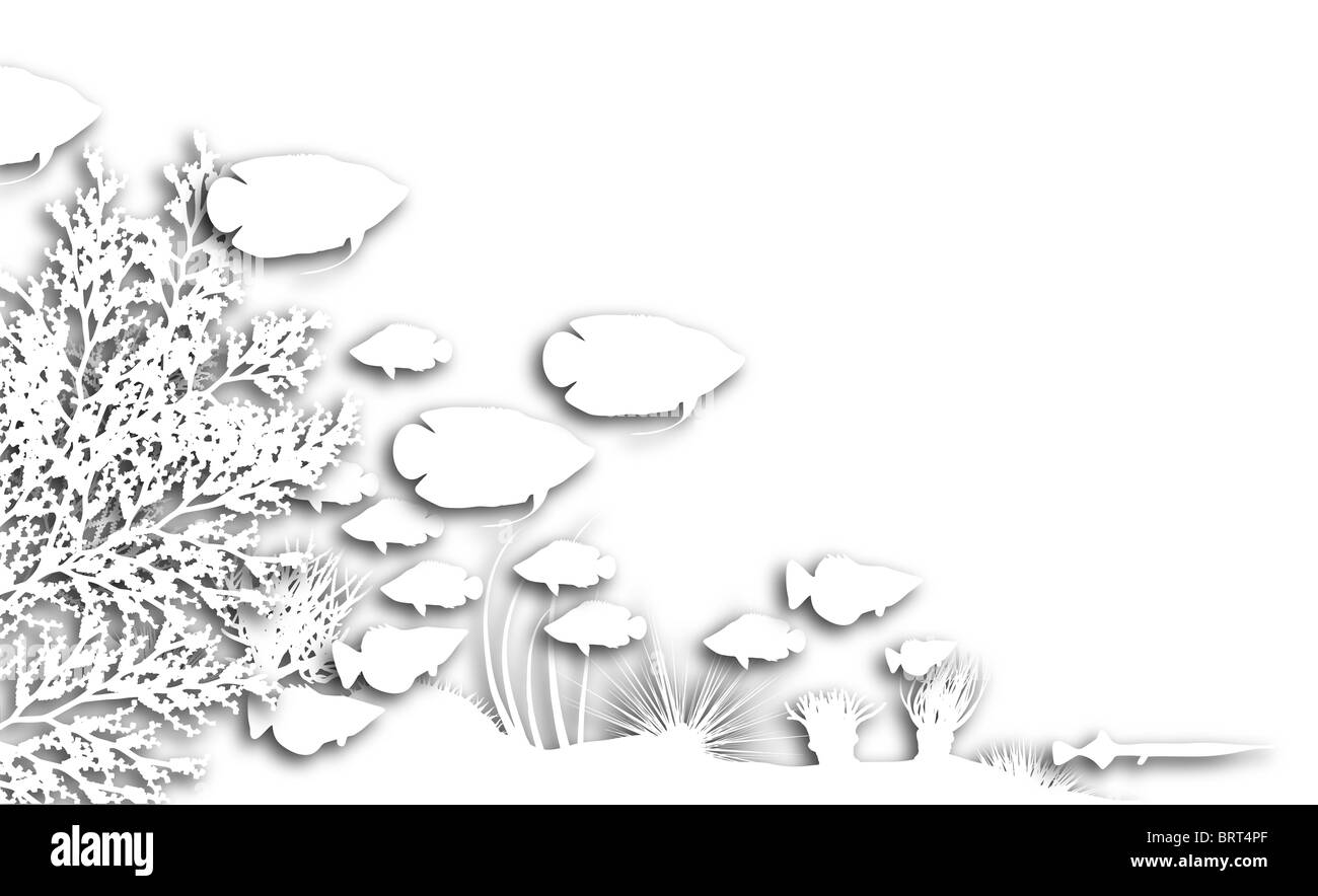 Illustration de découpe les poissons et les coraux silhouettes Banque D'Images