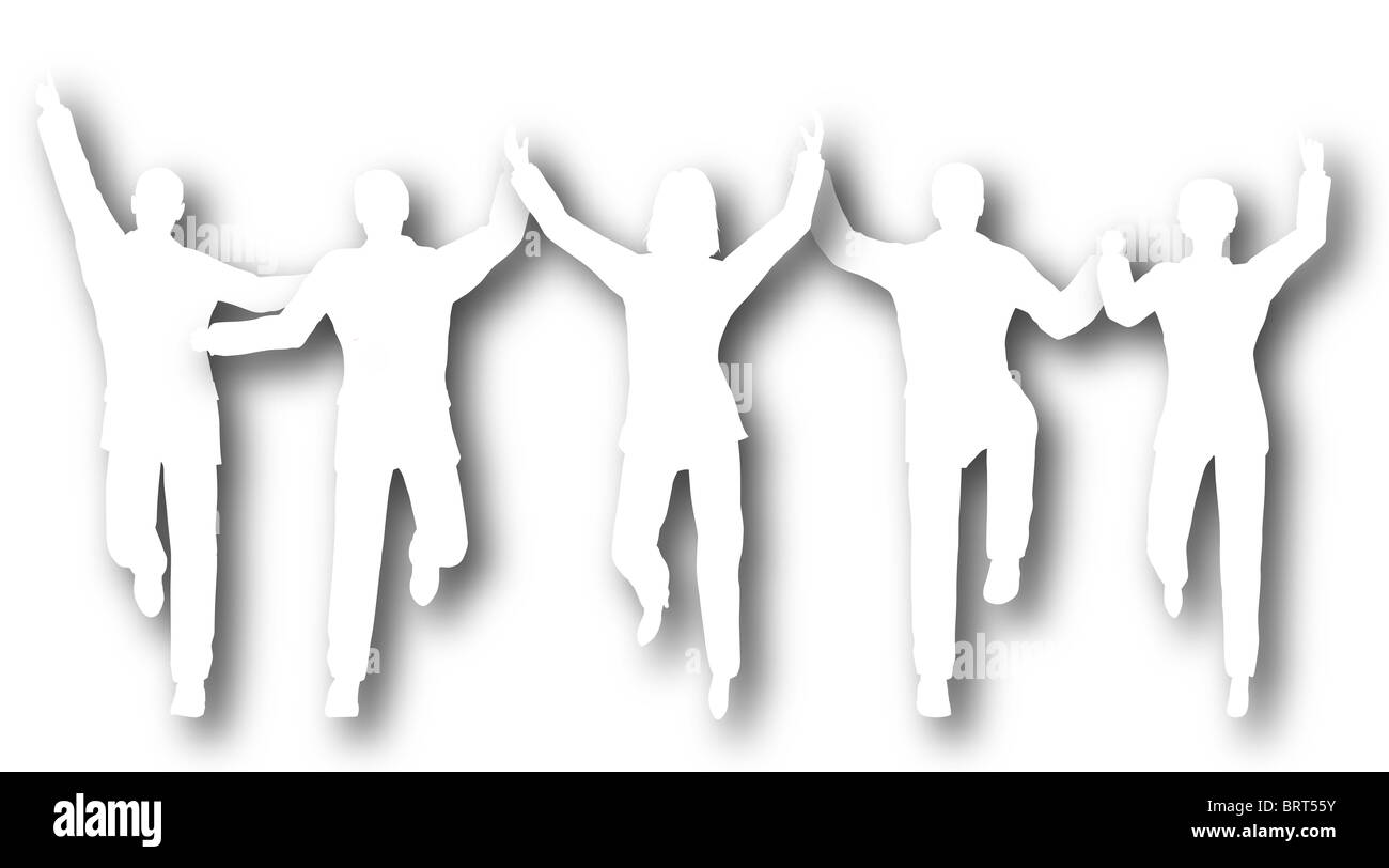 Silhouettes d'une découpe business team crossing une ligne d'arrivée Banque D'Images