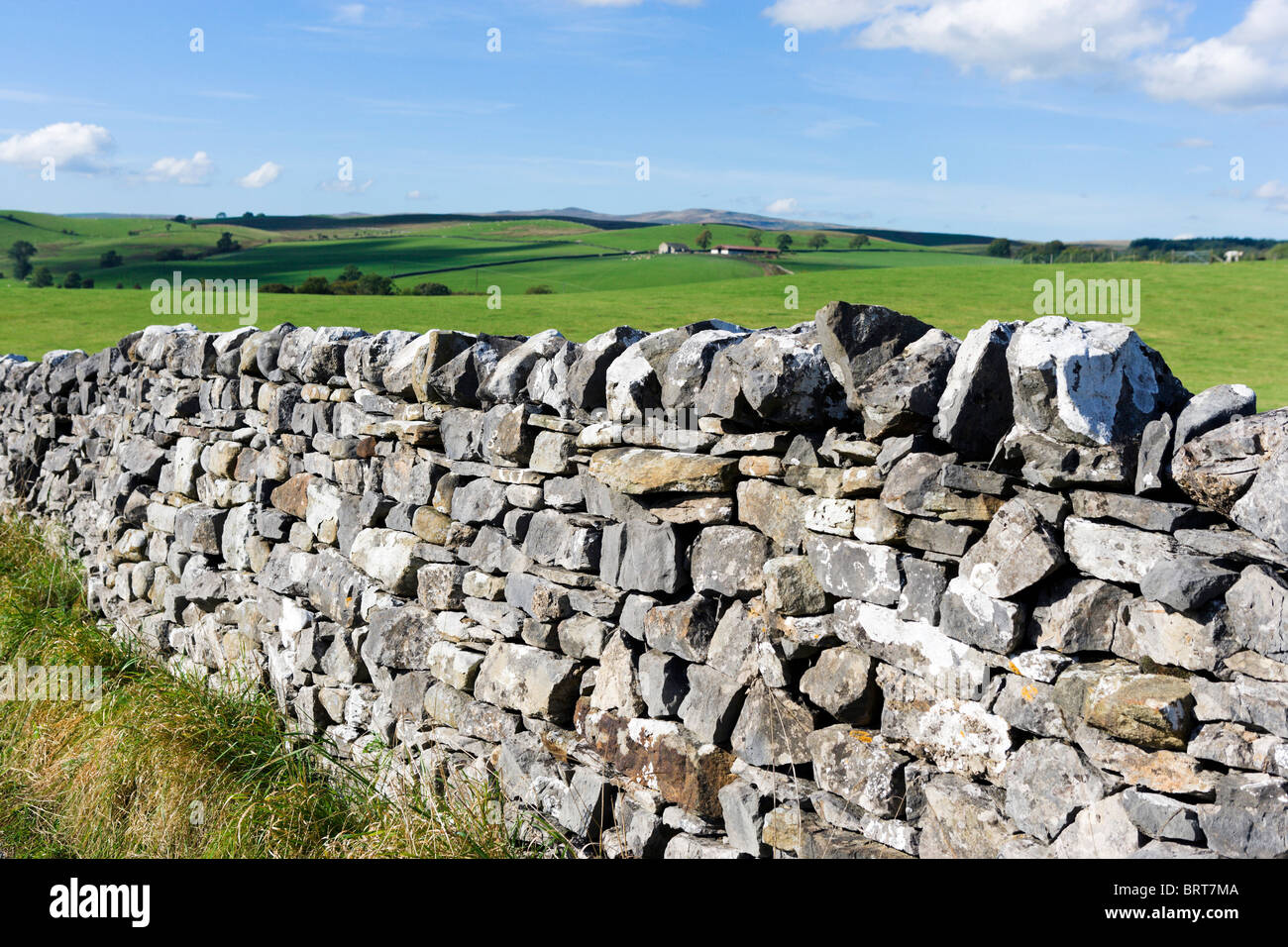 Mur en pierre sèche dans la campagne près de Malham, Wharfedale, Yorkshire Dales National Park, England, UK Banque D'Images