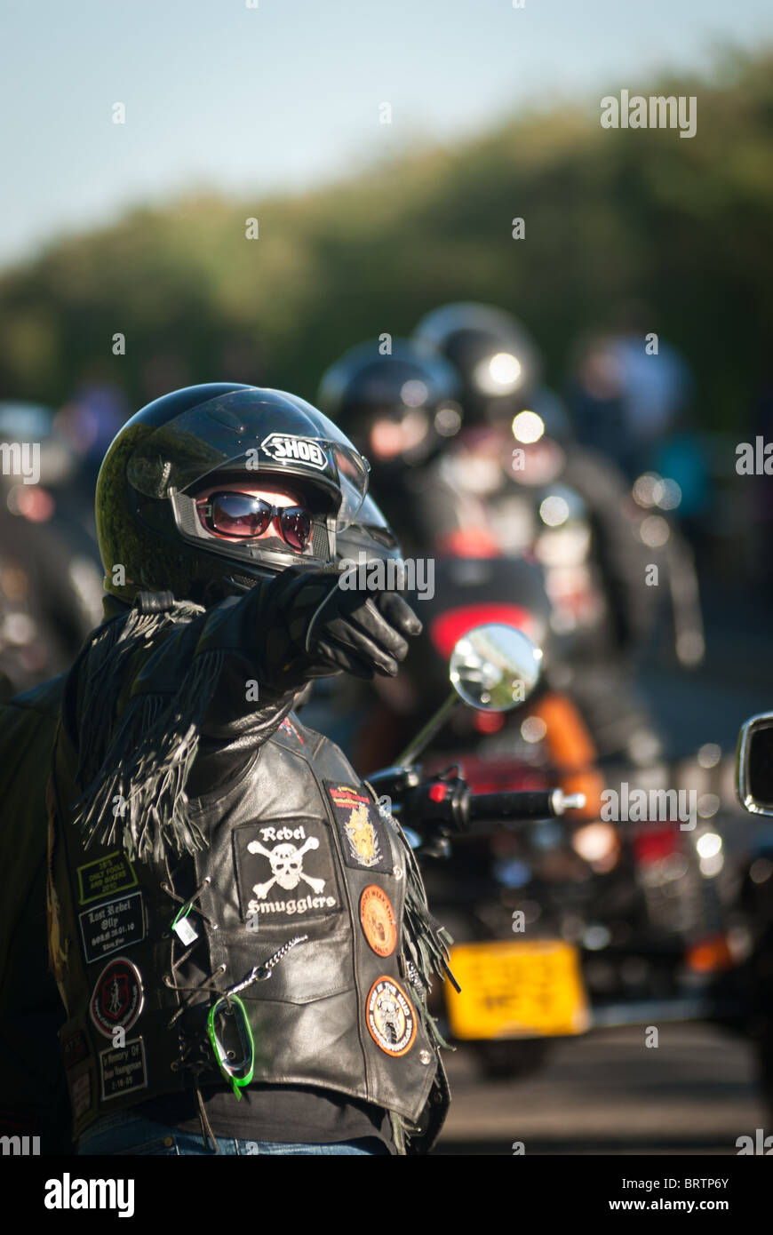 Biker en cuir à biker rally Banque D'Images