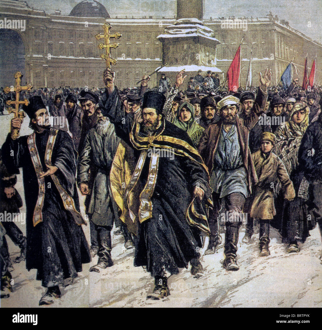 Père GAPONE (1870-1906) dirige le Dimanche sanglant mars à Saint-Pétersbourg, 22 janvier 1905 qui a mis fin à un massacre Banque D'Images
