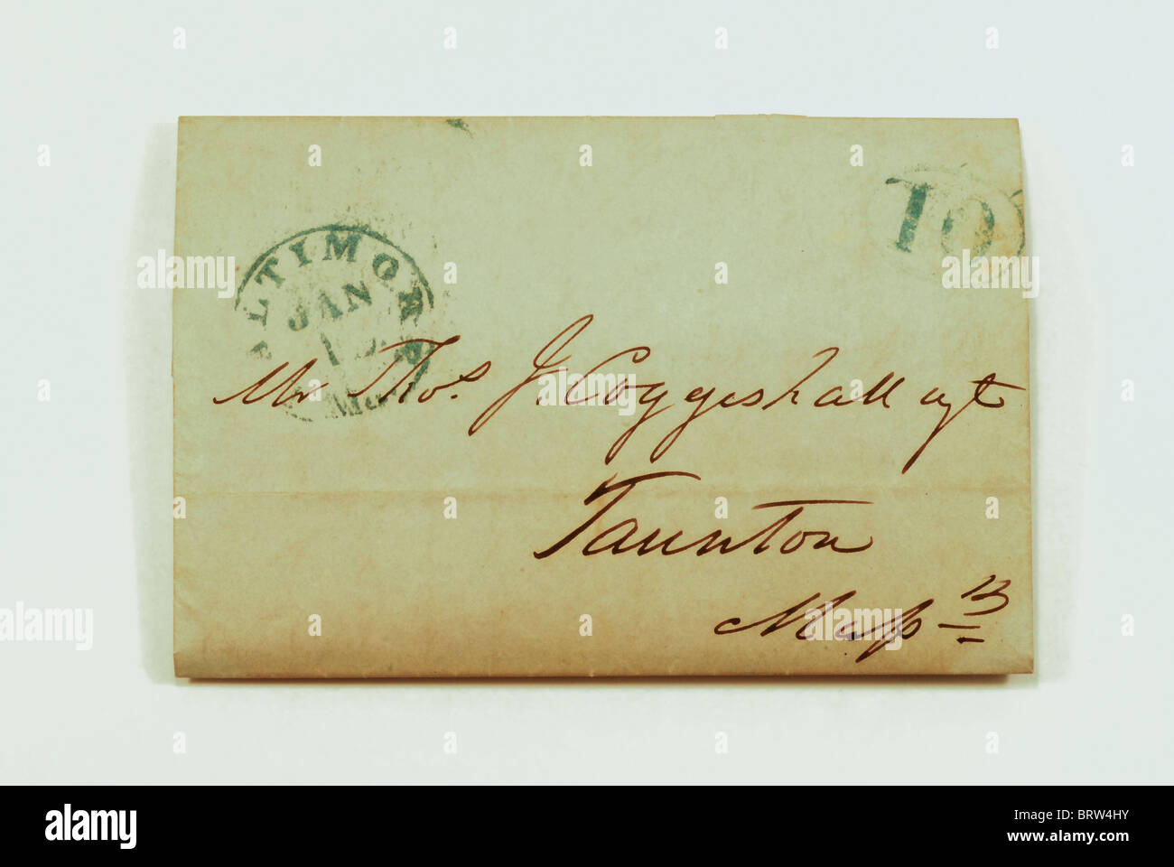 Timbre pré-lettre oblitérée Baltimore, 1847. Banque D'Images