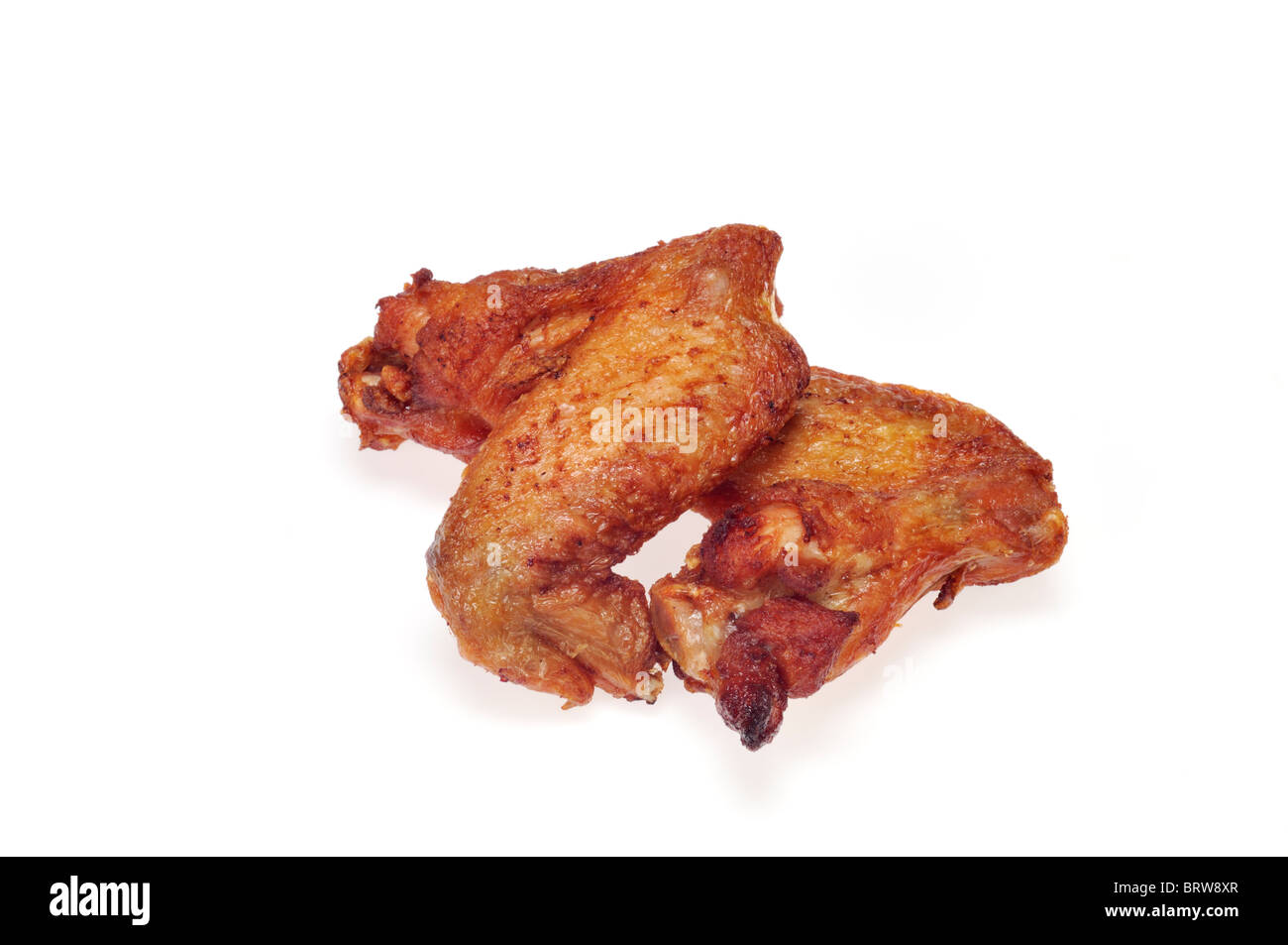 2 ailes de poulet frit chinois isolé sur fond blanc dentelle Banque D'Images