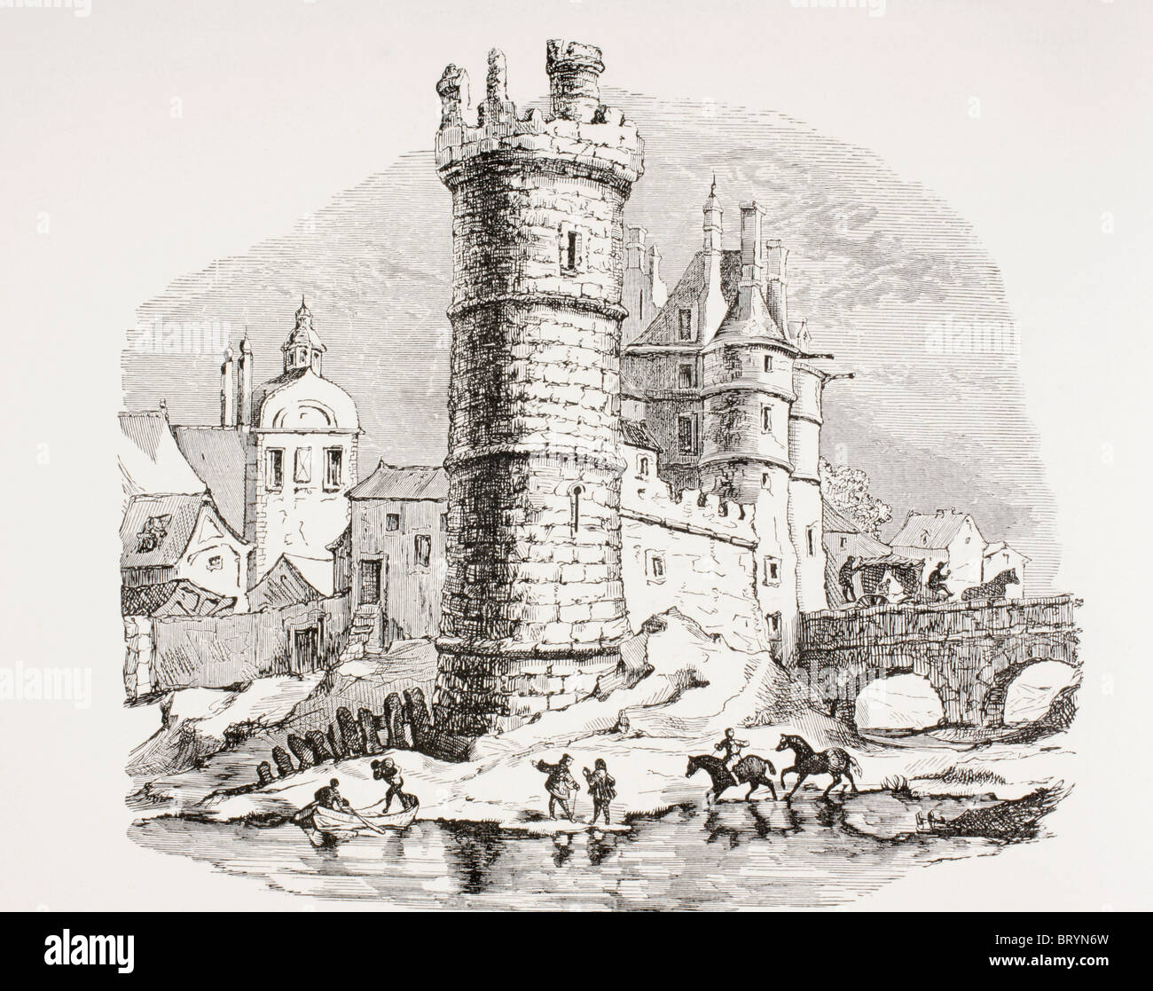 Le 13e siècle la Tour de Nesle à Paris, aujourd'hui détruite, qui était situé sur la rive gauche de la Seine, face au Louvre. Banque D'Images