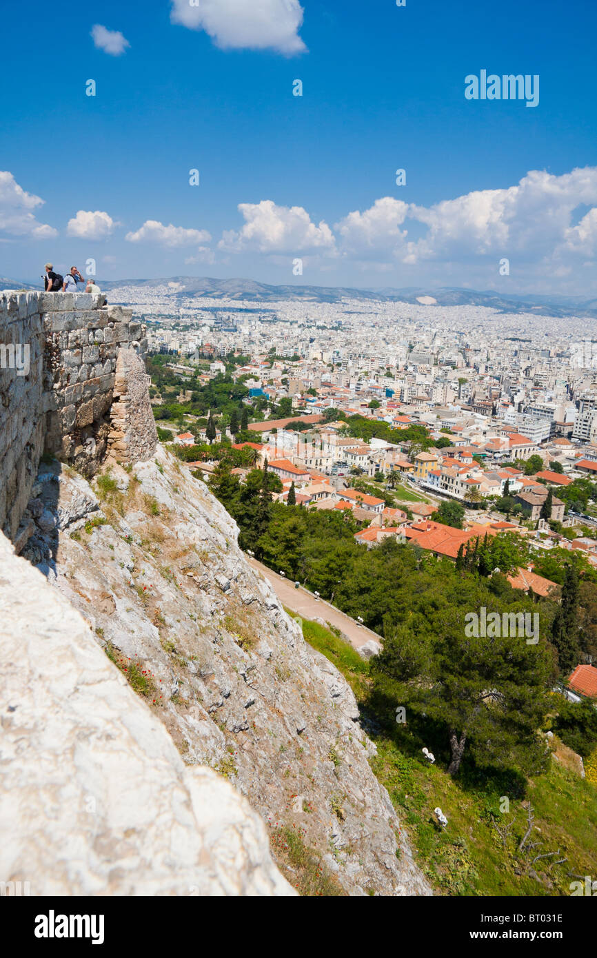 Vue d'Athènes depuis l'Acropole à Athènes, Grèce. Banque D'Images