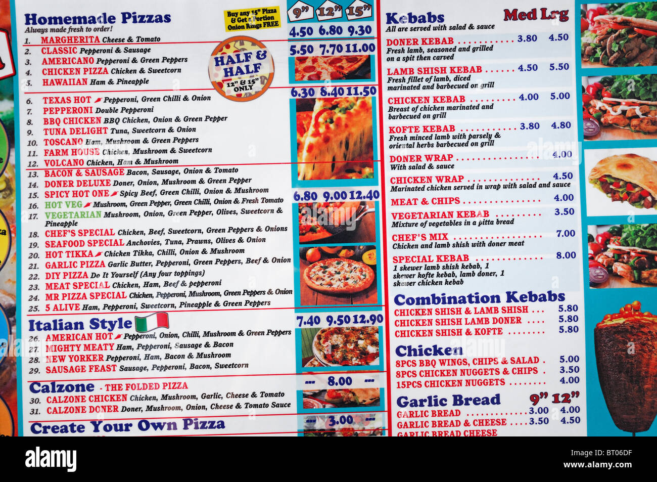 Menu dans un restaurant fast food, au Royaume-Uni. Banque D'Images