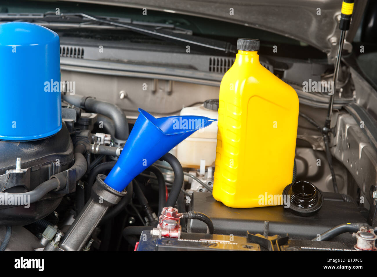 Préparation pour un changement d'huile et de l'entretien sur un moteur