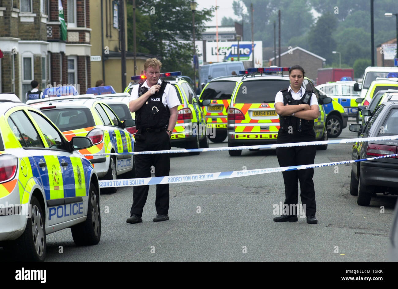 Une zone de recherche de la police après une attaque de Bedford, Bedfordshire, England UK Banque D'Images