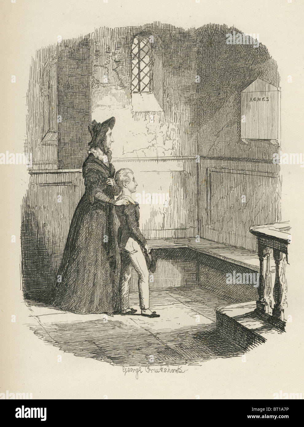 'Rose Maylie et Oliver'. 19ème siècle illustration de Charles Dicken's Oliver Twist. Illustration par George Cruishank Banque D'Images