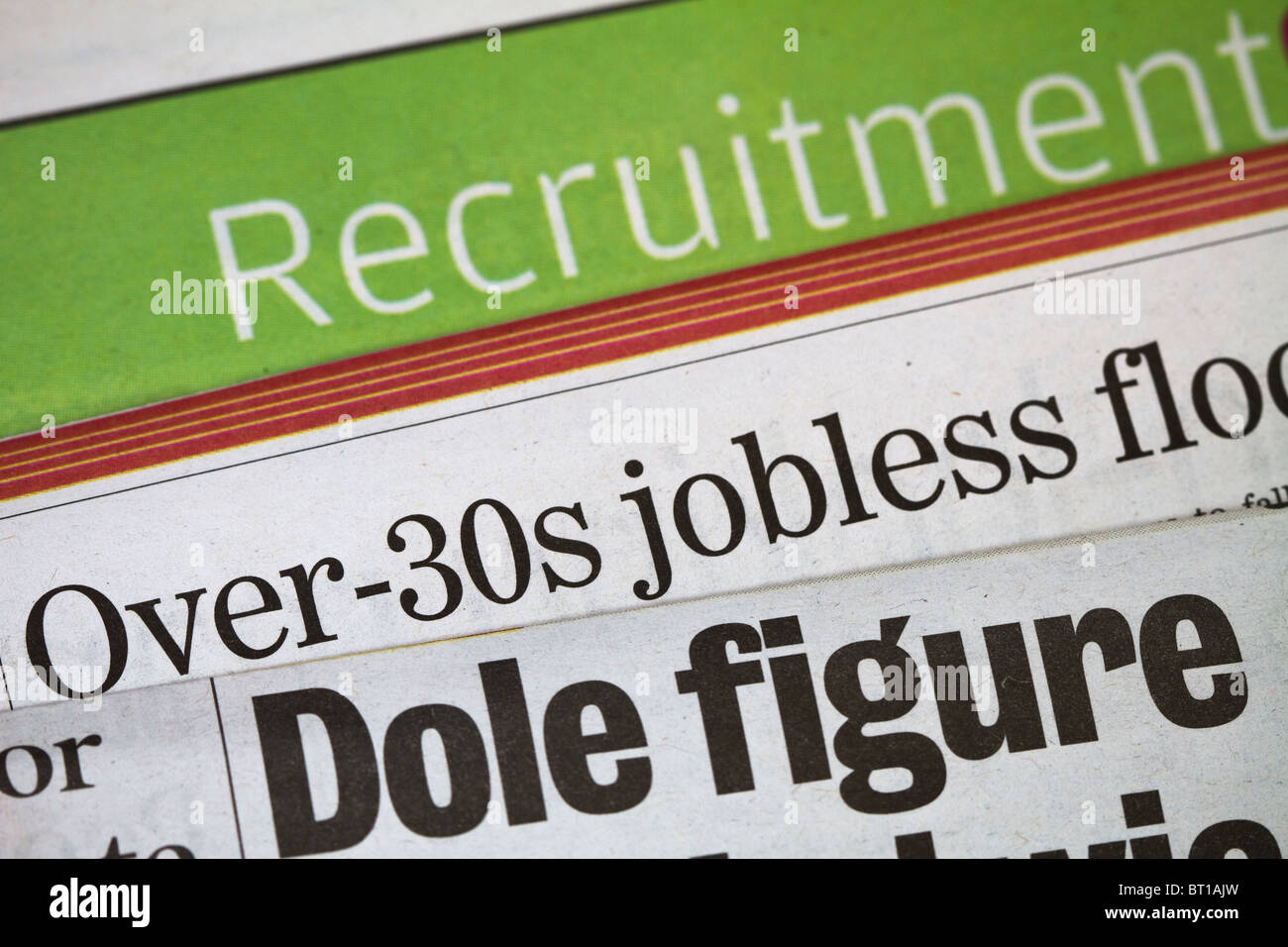 Gros titre de journal à propos de la crise de l'emploi Banque D'Images