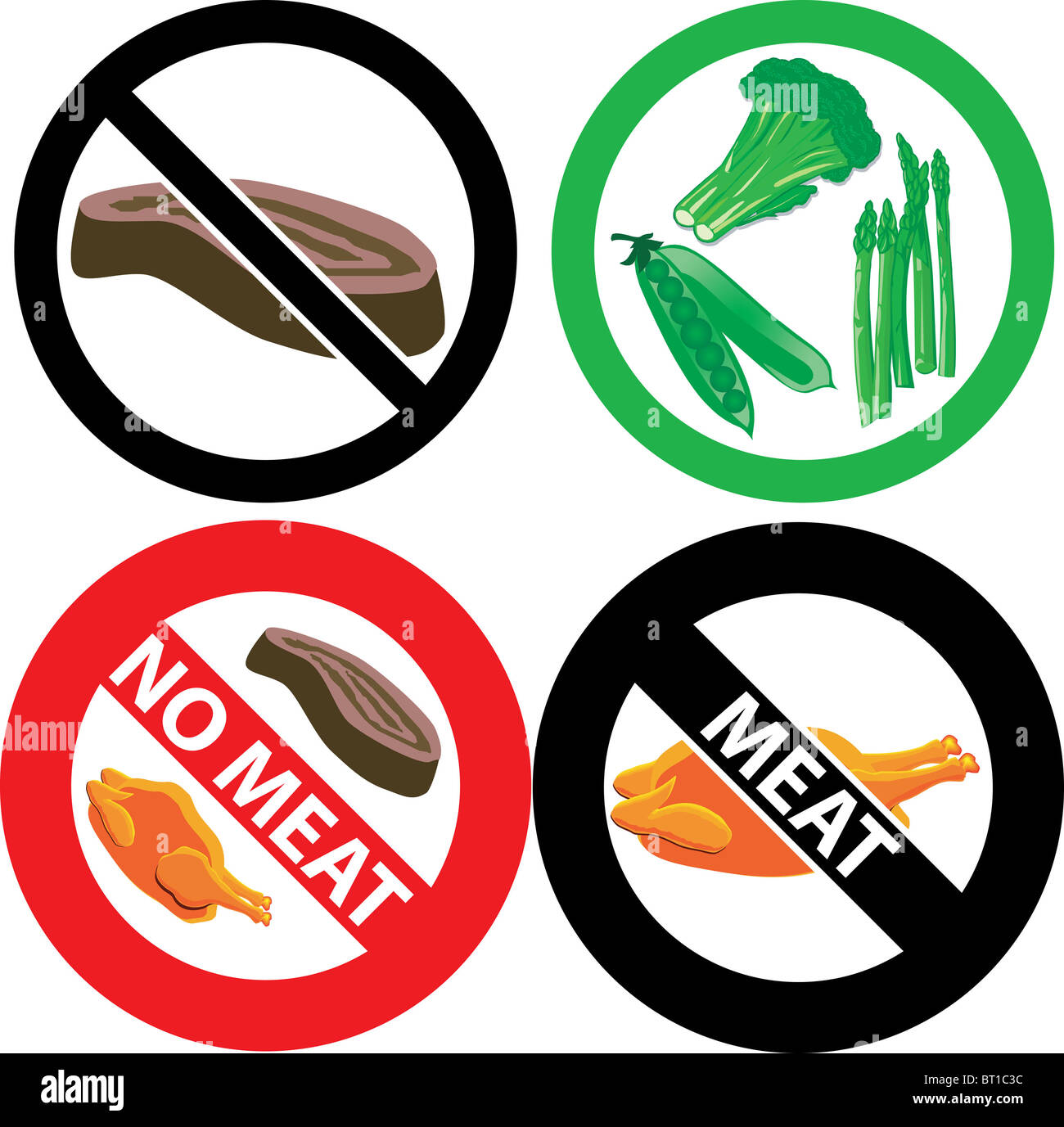 Vector Illustration de quatre pas de signes de la viande. Voir mes autres documents de cette série. Banque D'Images