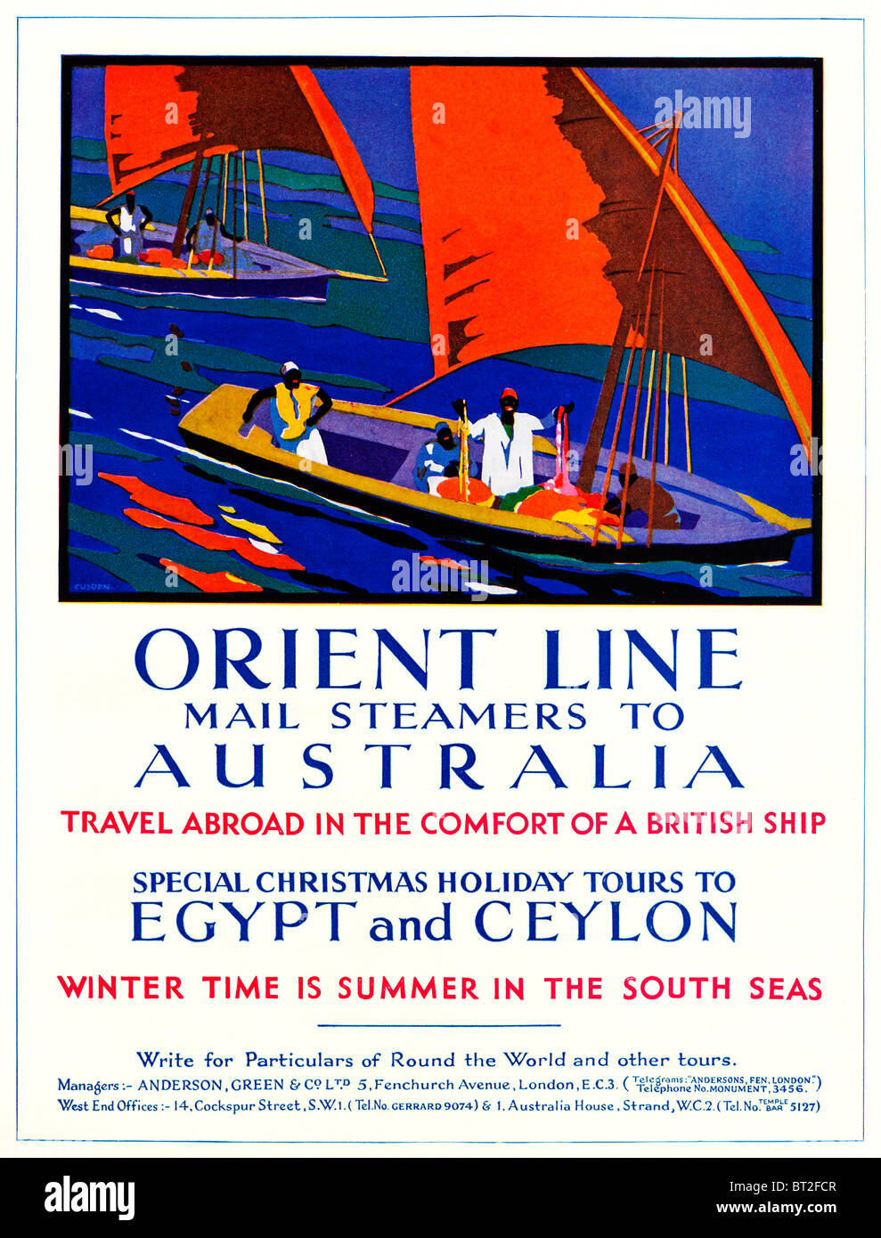 Ligne d'Orient à l'Australie, 1931 publicité pour la Ligne de Croisière partie administré par P&O, ici illustrant les boutres arabes sur le chemin Banque D'Images