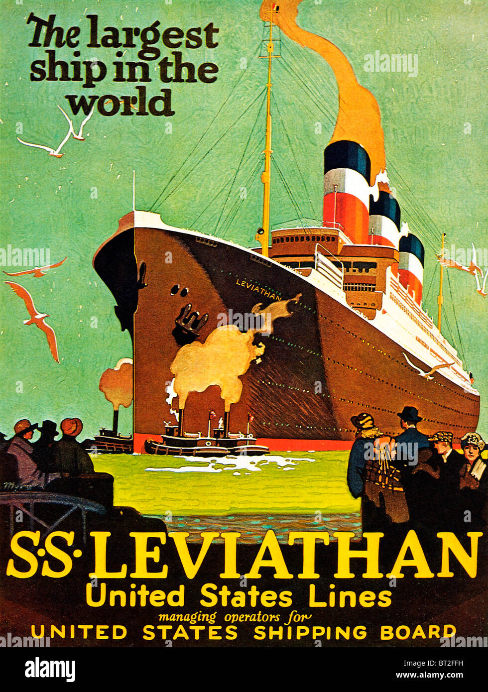 SS Leviathan, 1920 affiche pour le United States Lines navire amiral, le plus grand navire du monde, l'original allemand Vaterland Banque D'Images