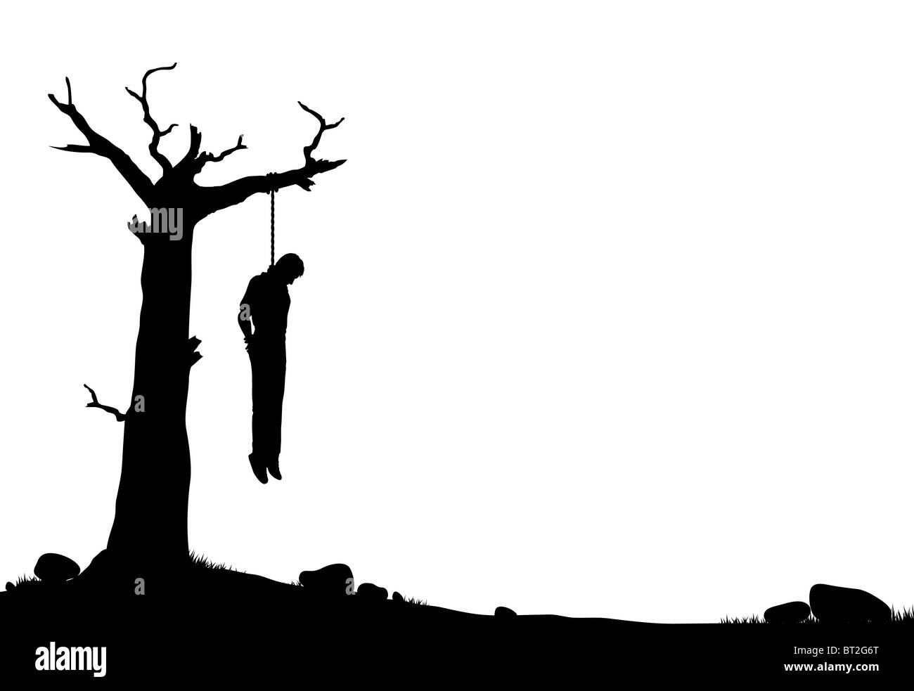 L'Illustre silhouette d'un homme pendu d'un arbre mort Banque D'Images
