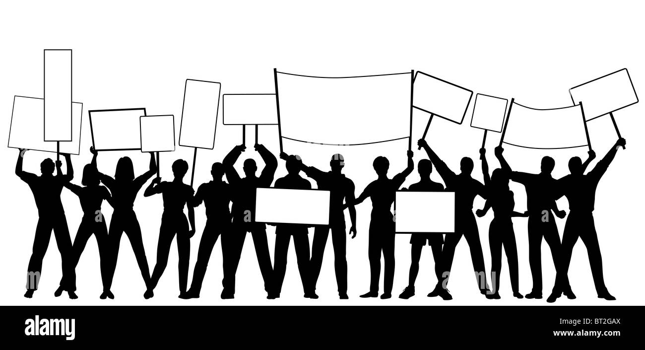 L'Illustre des silhouettes d'gens tenant des pancartes ou des signes Banque D'Images