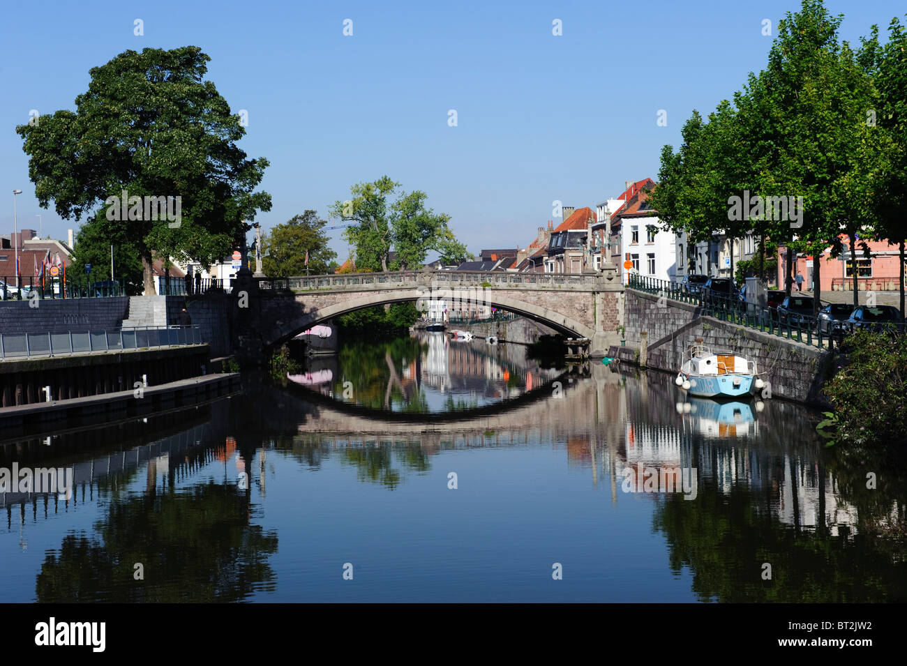 Leie Rivière à Gand, Belgique Banque D'Images