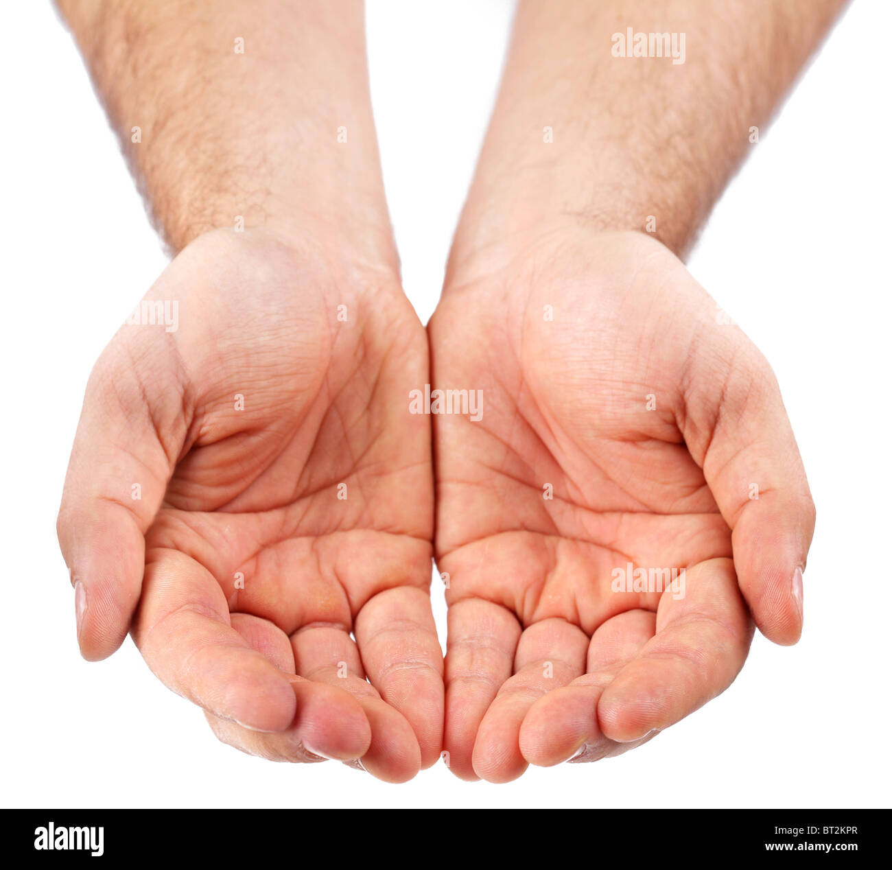 Les paumes vers le haut vide isolé sur un fond blanc. Banque D'Images