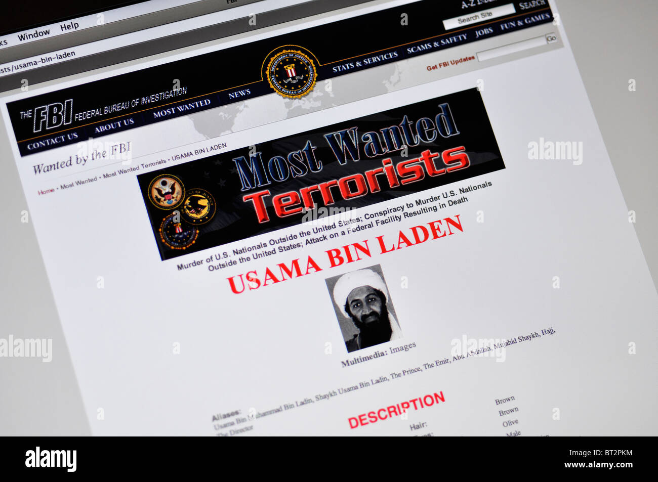 Site web du FBI a voulu Banque D'Images