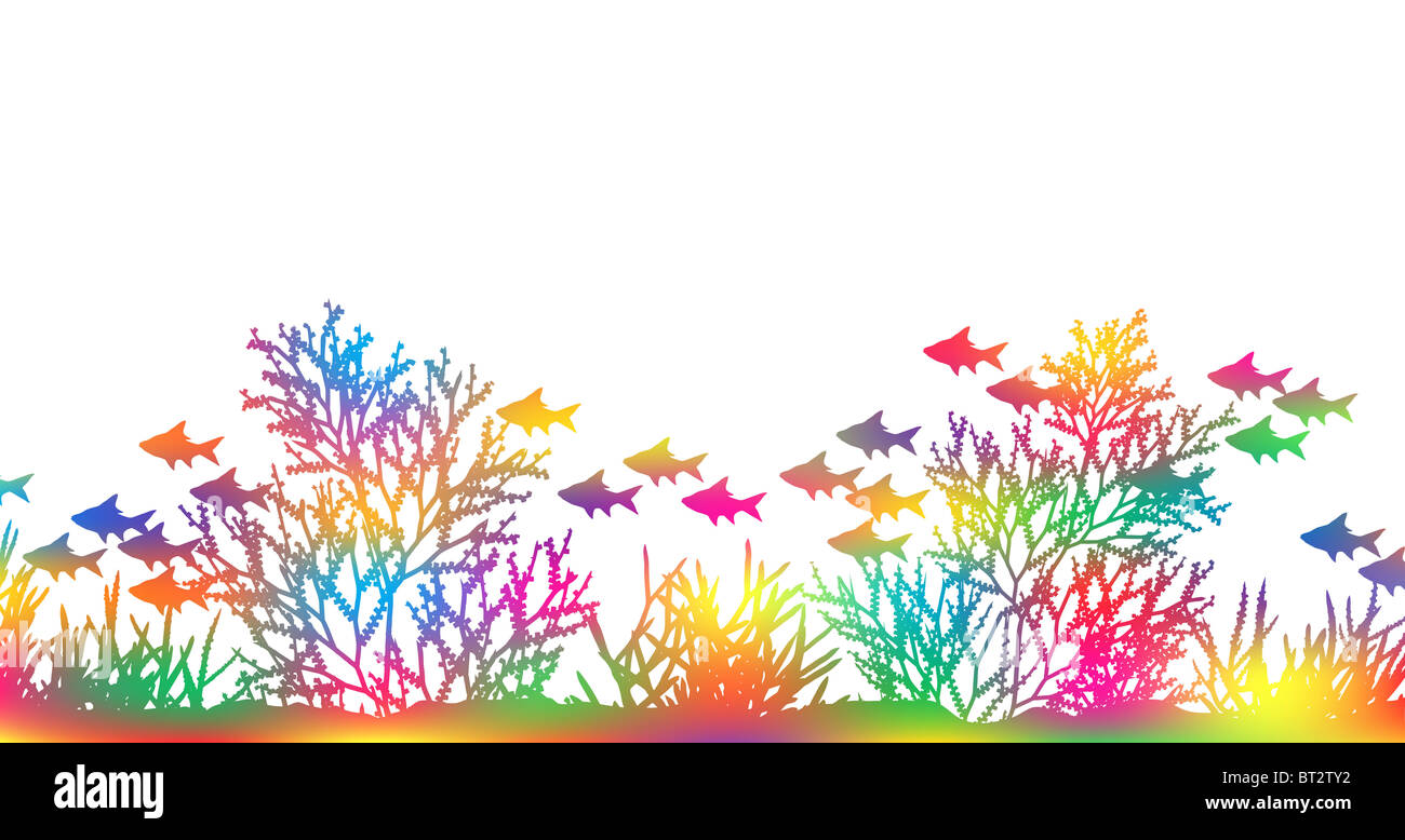 Illustration de coraux et de poissons aux couleurs vives Banque D'Images