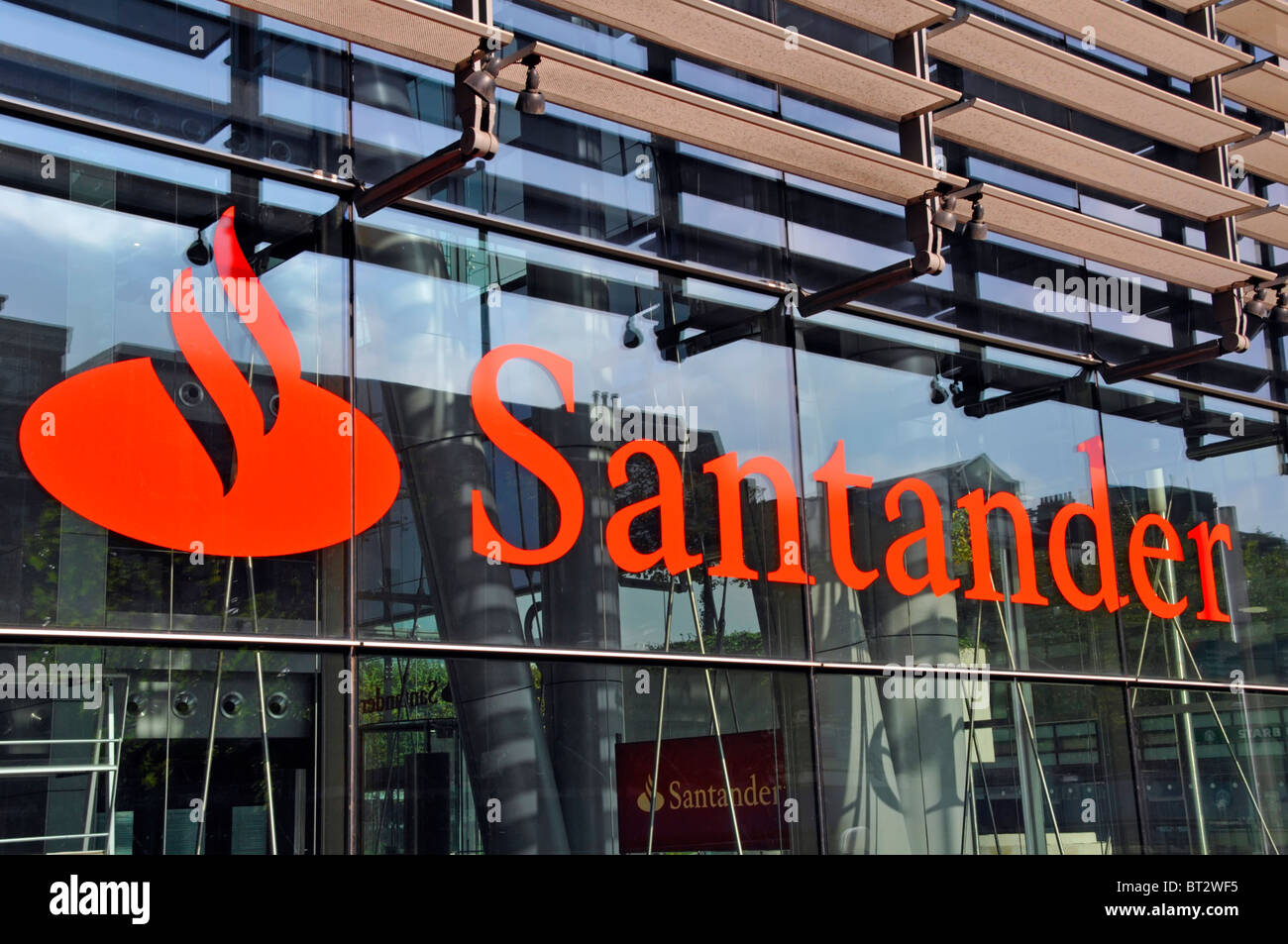 Santander signe sur l'extérieur des bureaux de Londres Banque D'Images