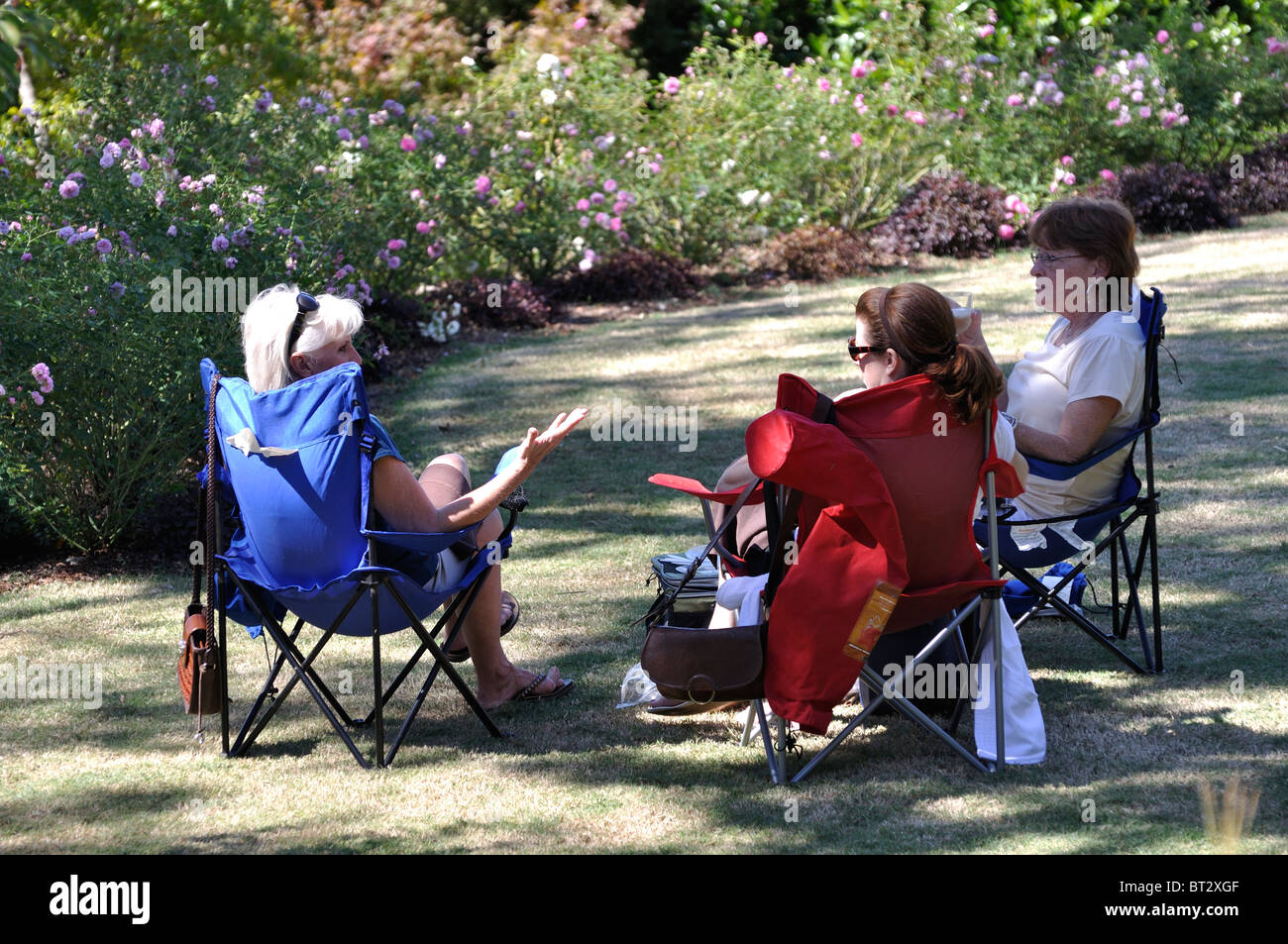 Mesdames pique-nique dans l'Arboretum de Dallas, Texas, USA Banque D'Images