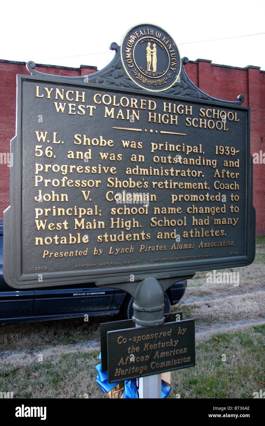Couleur LYNCH HIGH SCHOOL WEST HIGH SCHOOL PRINCIPAL W.L. Shobe a été directeur principal, et était un excellent administrateur et progressif Banque D'Images