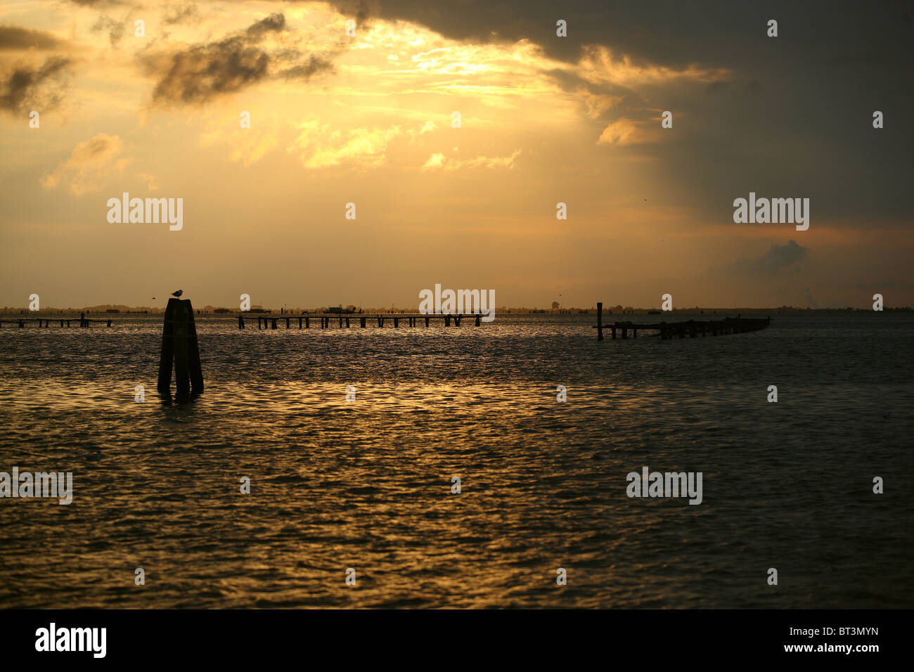 Lagune de Venise, Venise, Chioggia, coucher de soleil, mer, bateau, pêche, Banque D'Images