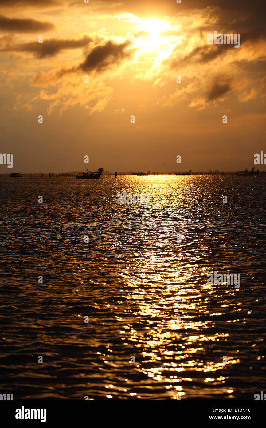 Lagune de Venise, Venise, Chioggia, coucher de soleil, mer, bateau, pêche, Banque D'Images