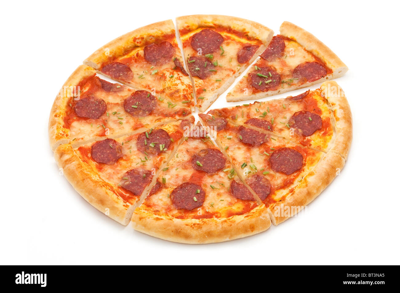 Pizza salami isolated on white Banque D'Images