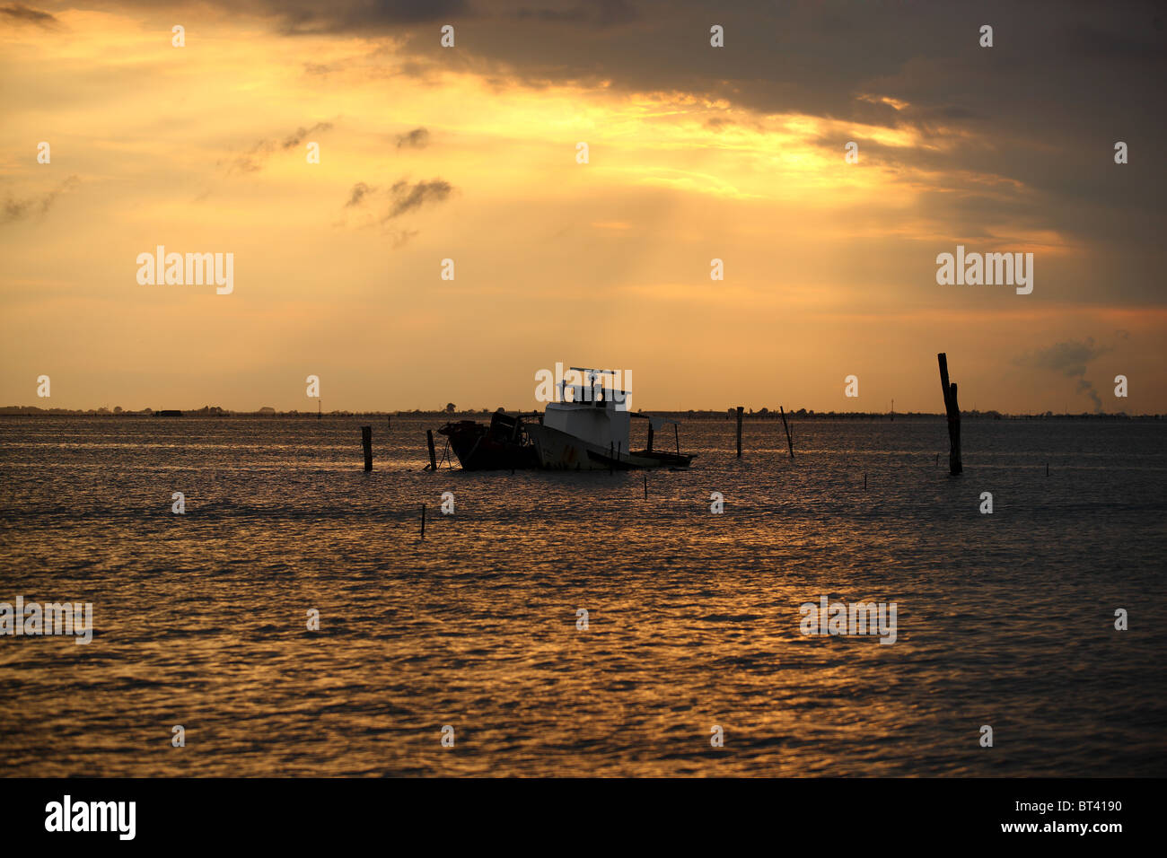 Lagune de Venise, Venise, Chioggia, coucher de soleil, mer, bateau, pêche, Banque D'Images