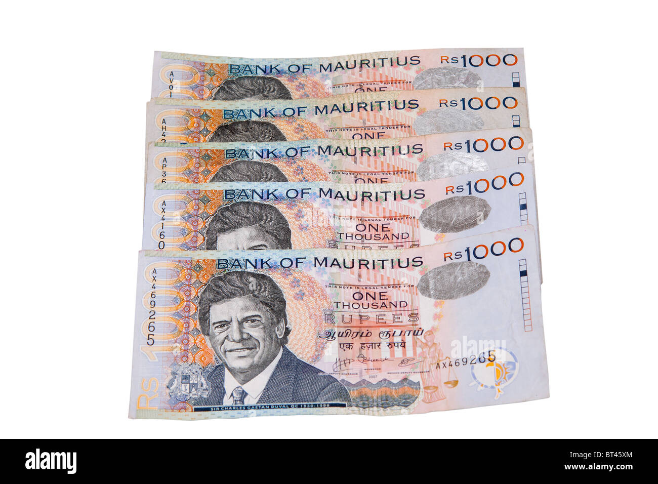 Rs1000 mauricien note isolé sur fond blanc. Banque D'Images