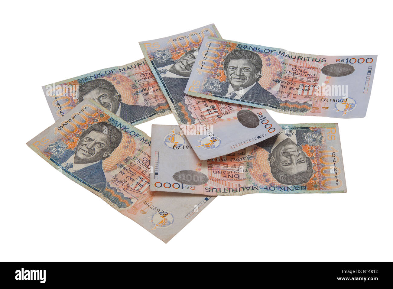Rs1000 roupies mauriciennes note isolé sur fond blanc. Banque D'Images